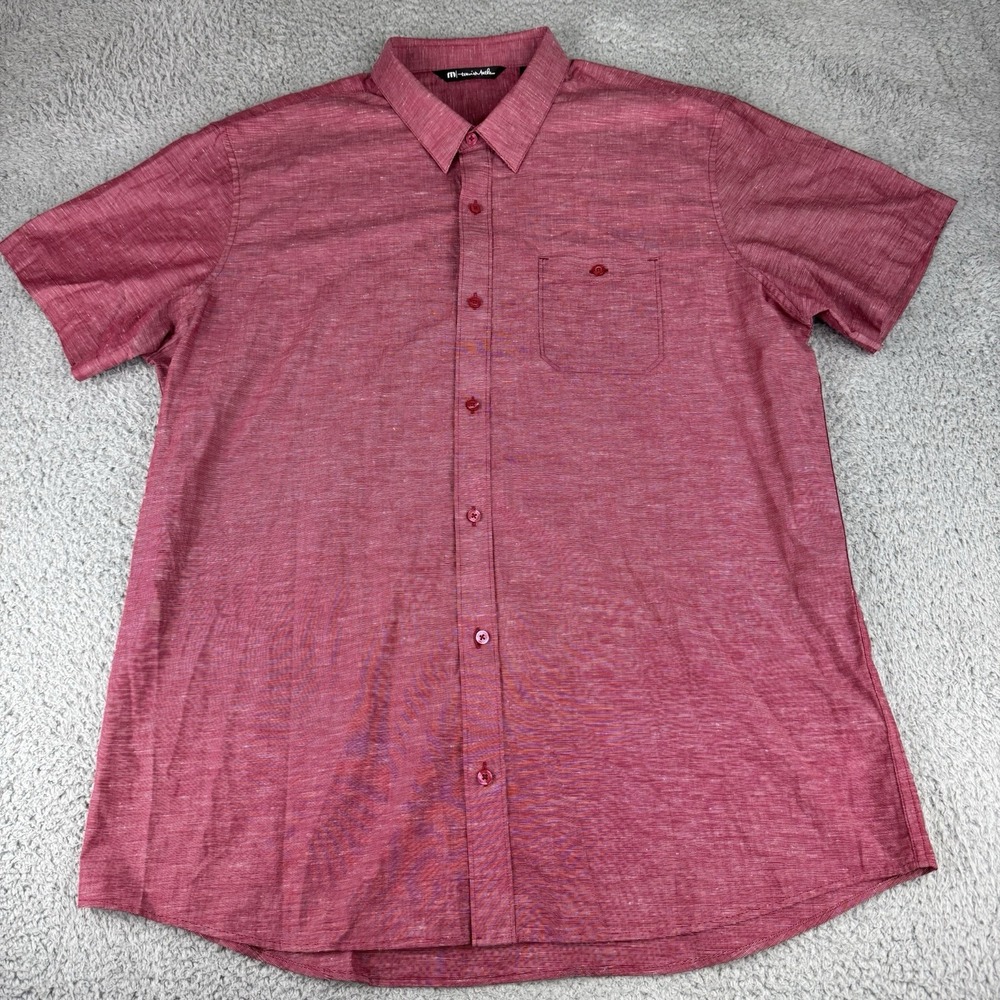 Travis Mathew Shirt Mens XxlHeather Red Short Sleeve Button Up Casual 2xl